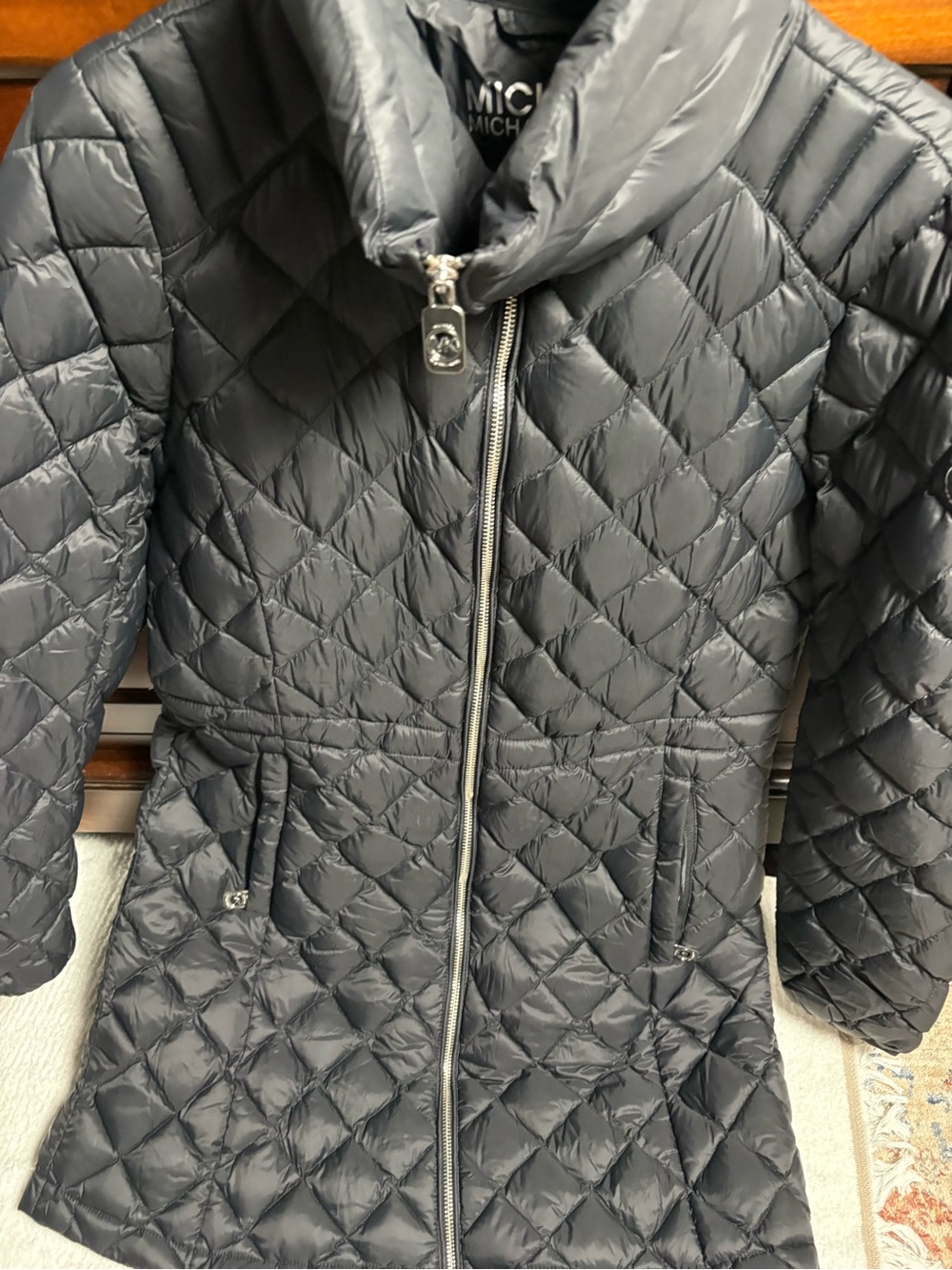 Michael Kors Black Quilted Diamond-Pattern Packable Puffer Coat
